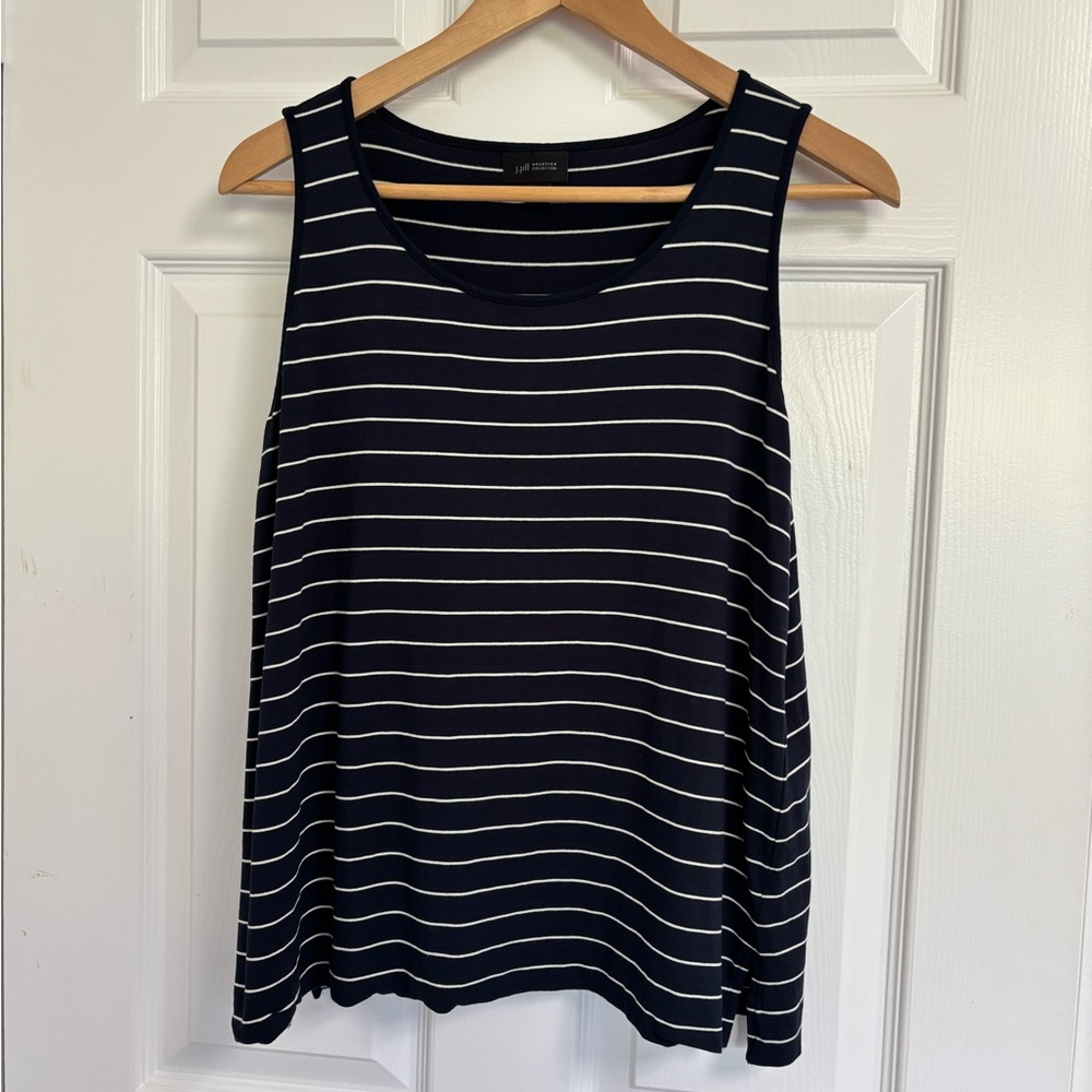 NWOT J. Jill Dark Blue and White Striped Sleeveless Top